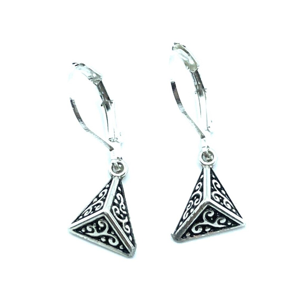 Brighton Astrid Pyramids Triangles Petite Deco Silver Scrollwork Custom Earrings